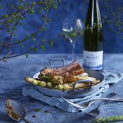 Pinot blanc x asperges roties, lard grillé